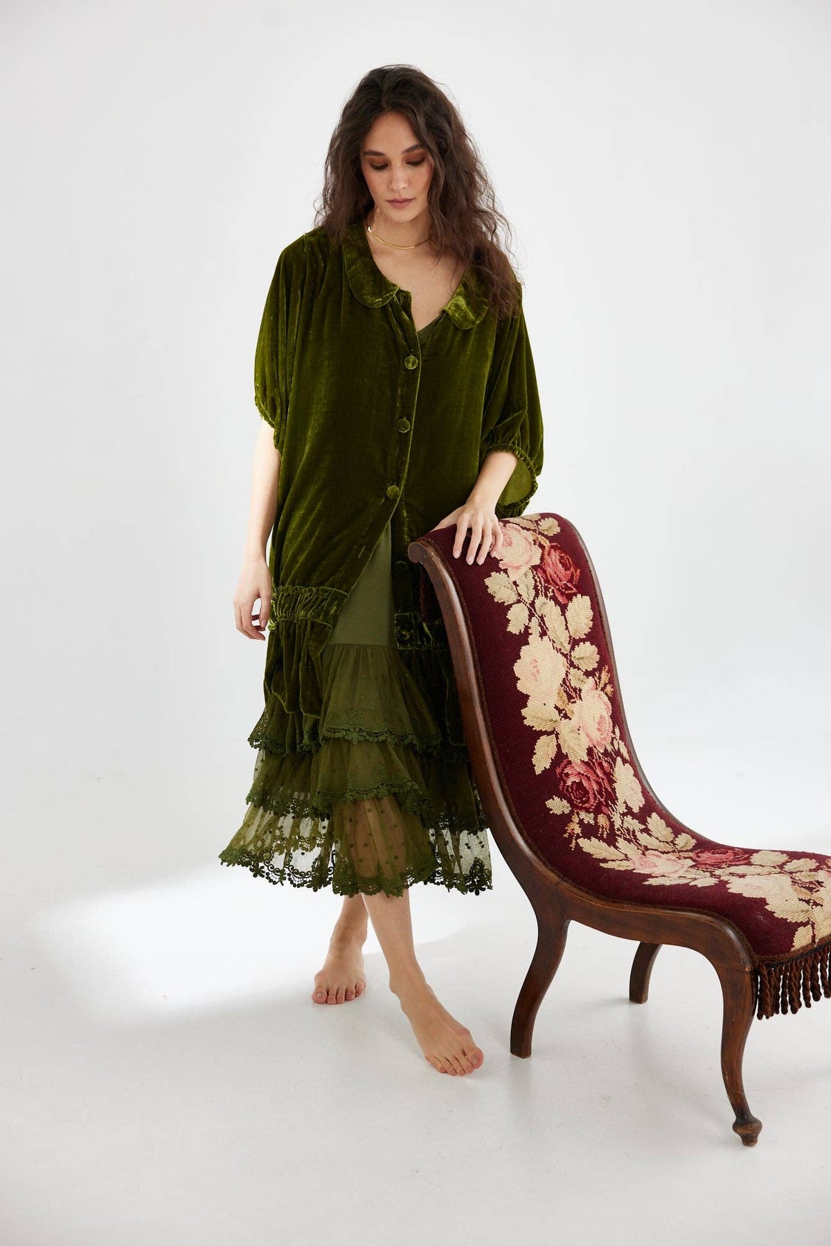 Evangeline slip dress in Moss
