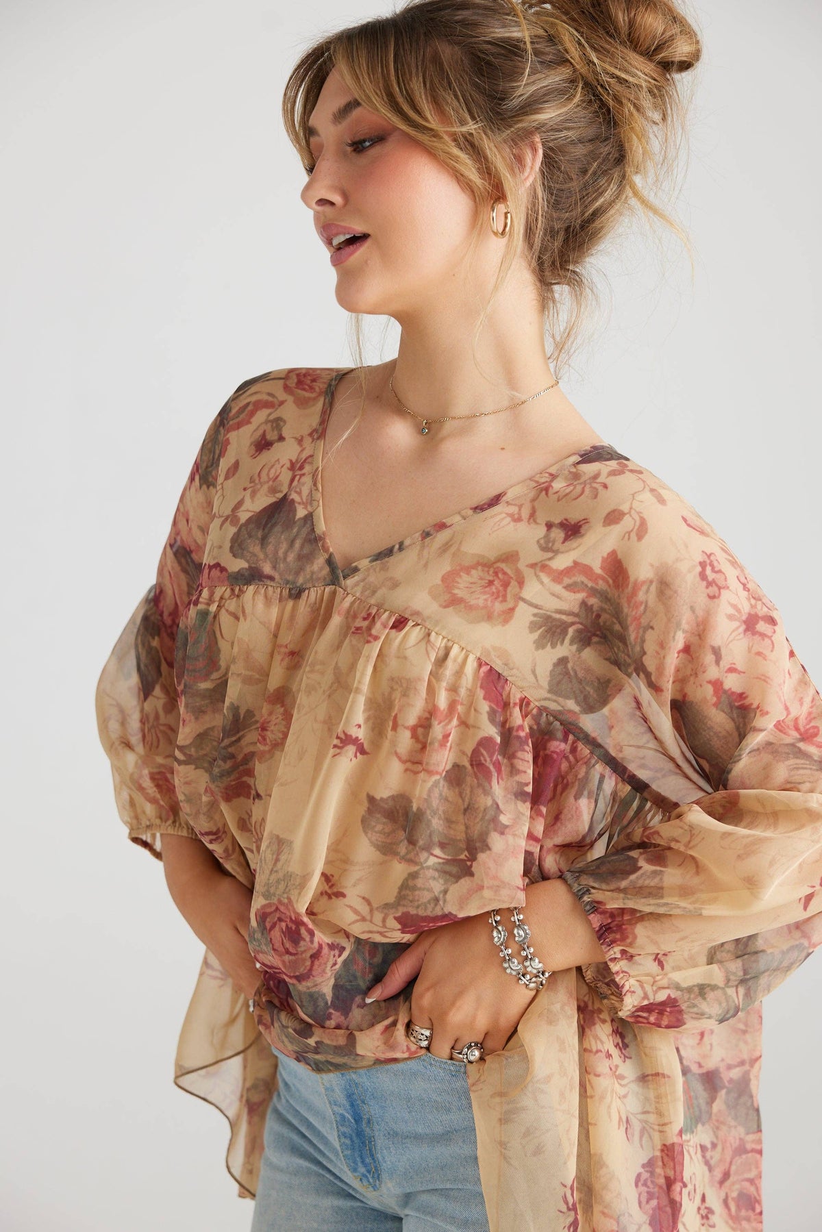 Ariel chiffon blouse - Antique Rose