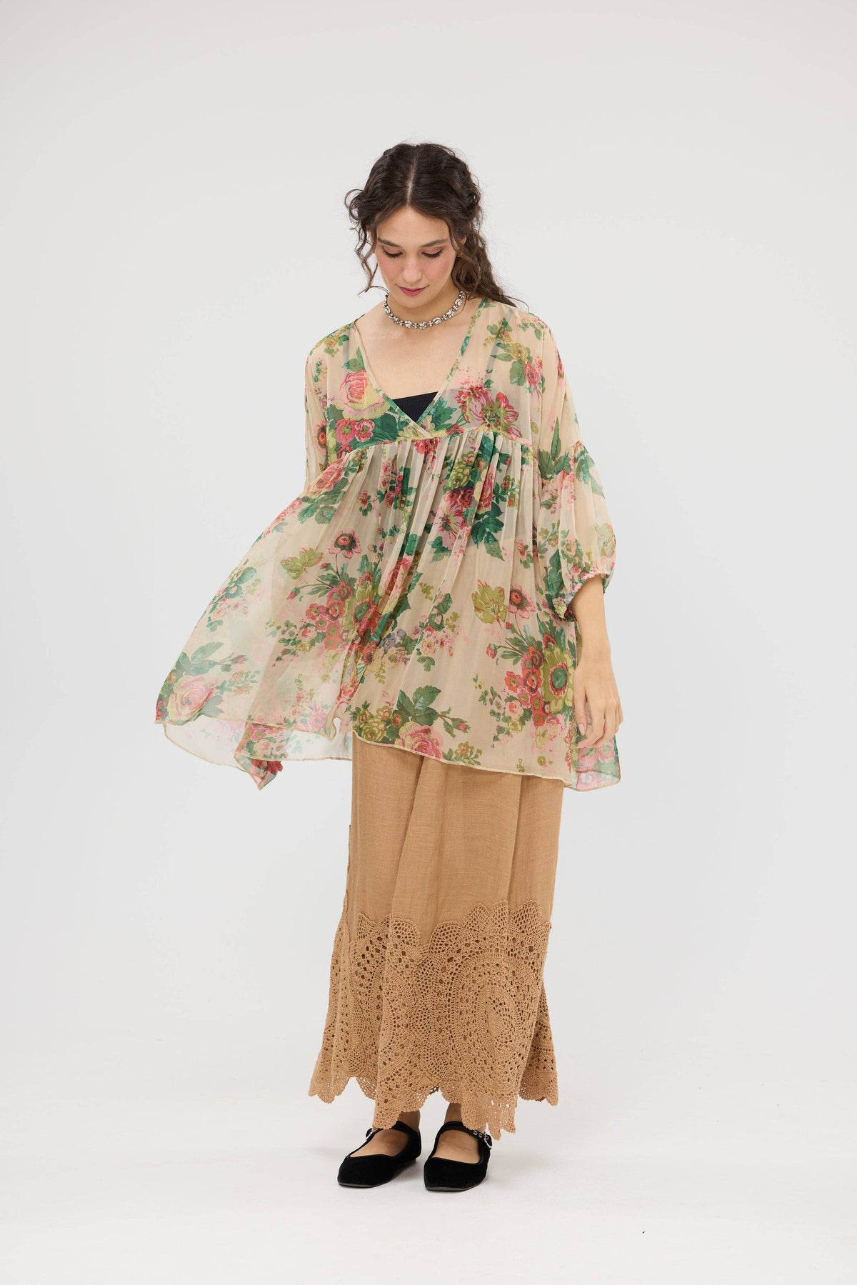 Ariel Chiffon Top - Marigold Rose Print