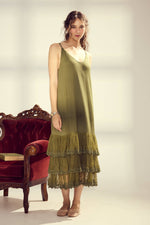 Evangeline slip dress in Moss