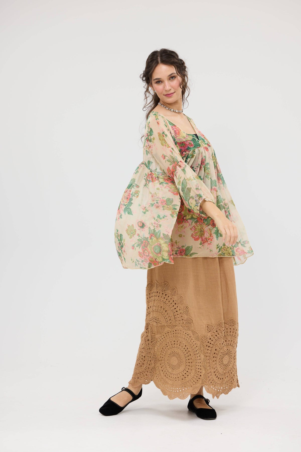 Ariel Chiffon Top - Marigold Rose Print